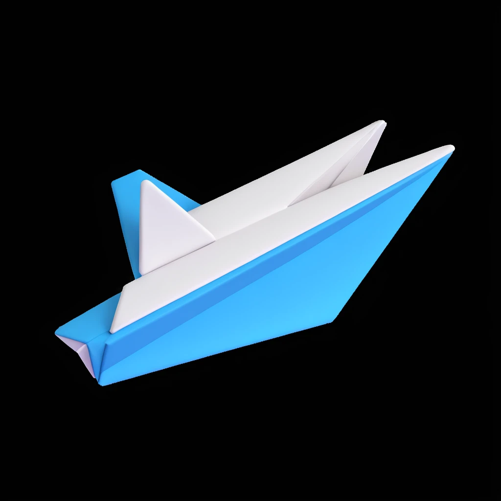 Telegram paper plane icon, 3D style, modern, blue and white color scheme, floating on white background emoji