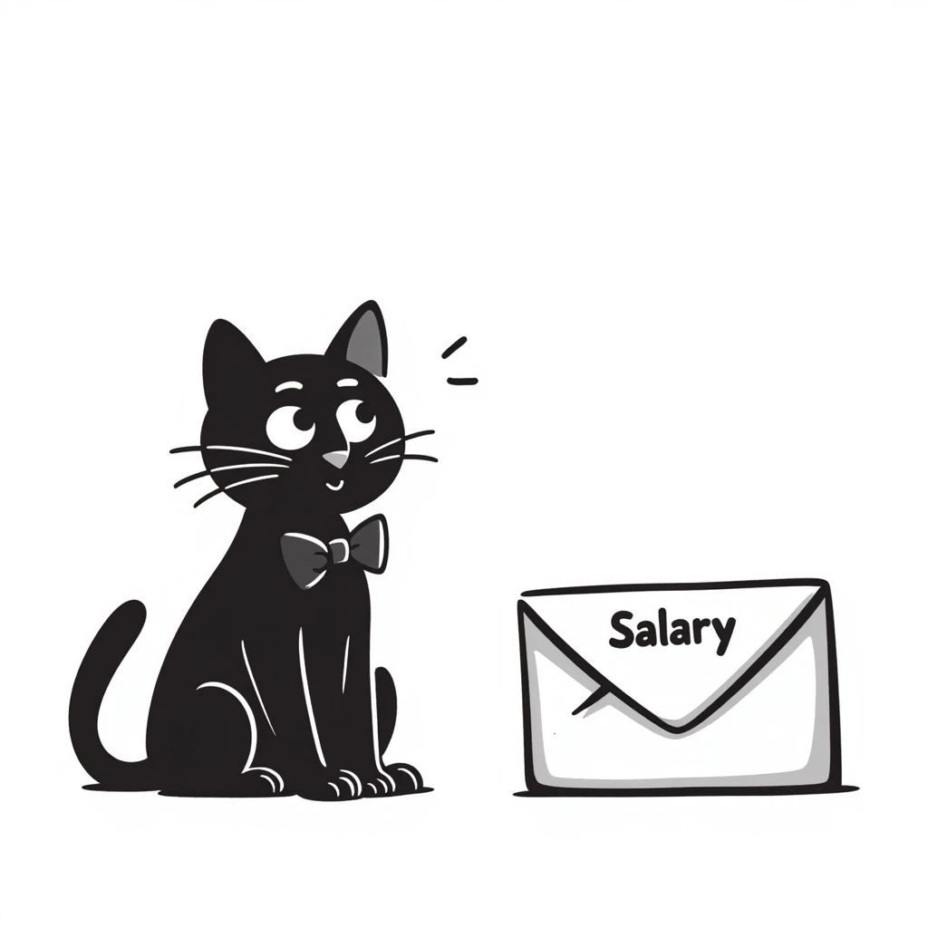 black cat waiting for salary emoji