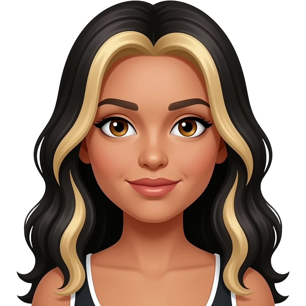 Mixed white and black female with long dark hair with blond highlights all over. Light brown eyes emoji