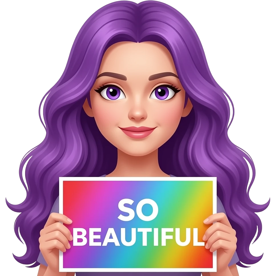 sexy girl with long purple hair and purple eyes holding a SO BEAUTIFUL sign emoji
