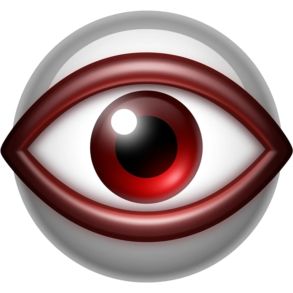 Minimalist flat icon, SCP style, a single glowing eye symbol, dark red accent, mysterious, centered, transparent background, vector, sharp clean lines emoji