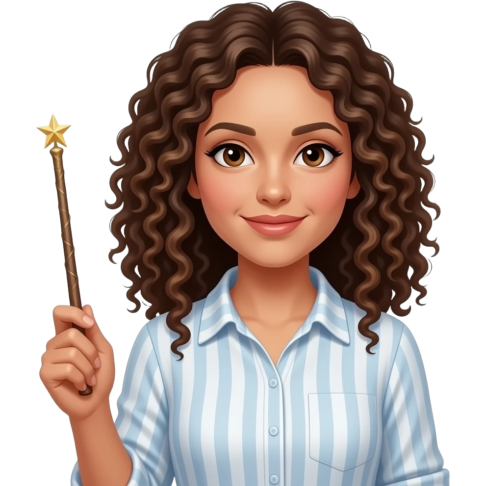 woman curly hair with wand and shirt emoji