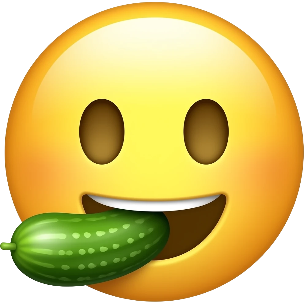 Yellow round glossy Emoji as a hooker, with a cucumber in its mouth emoji