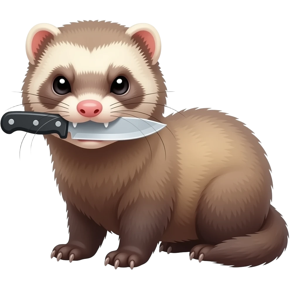 ferret in anime style with knife in its mouth looking angry emoji
