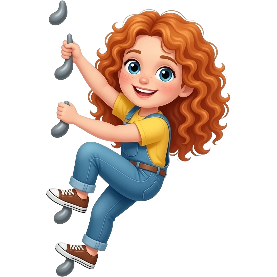 Fille rousse bouclés tâches de rousseur Escalade emoji