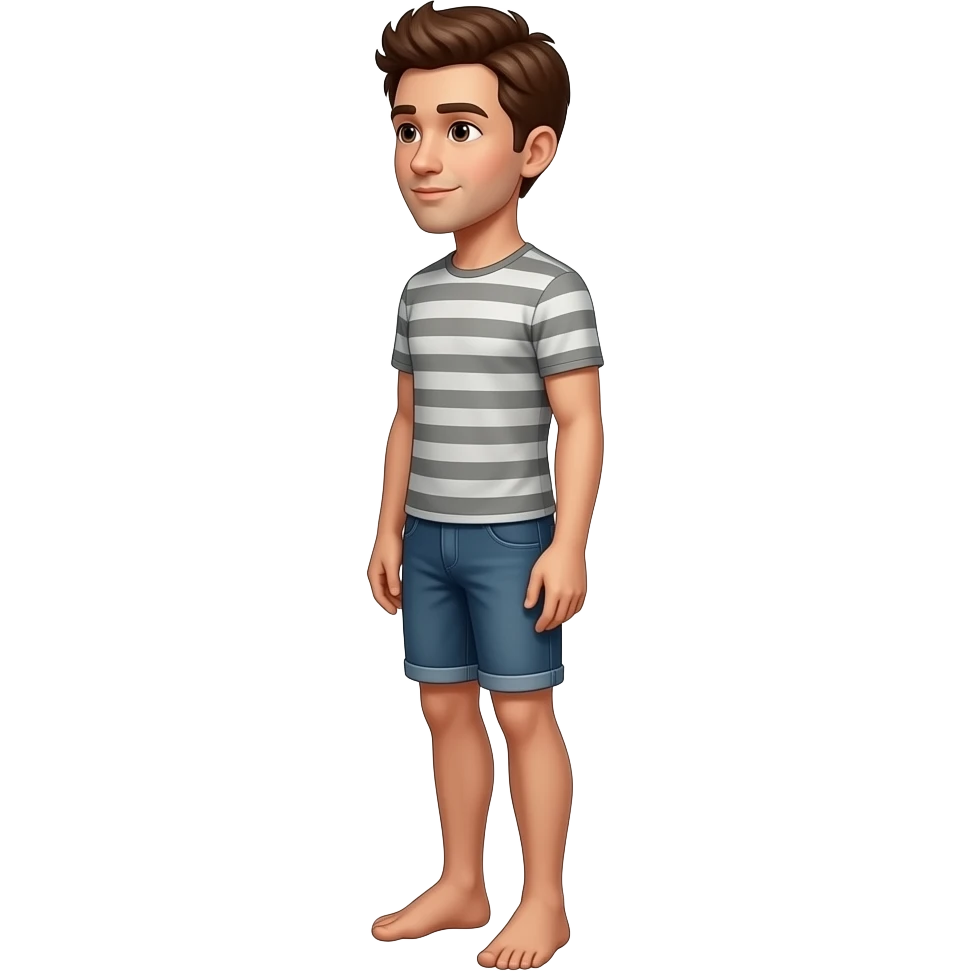A full body view naked Brown haired guy standing . Show from the side emoji