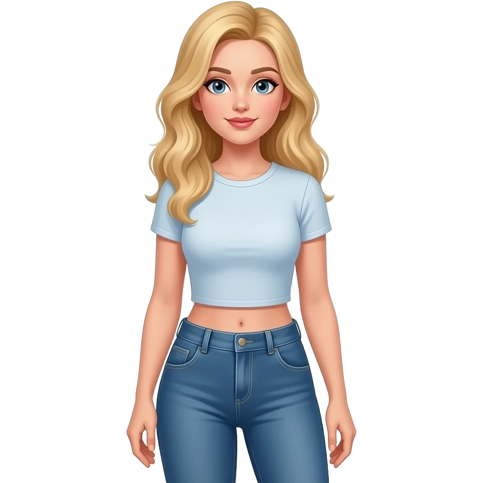 Ein blondes Mädchen mit eher längeren haaren einer schlaghose und einem engen tshirt emoji