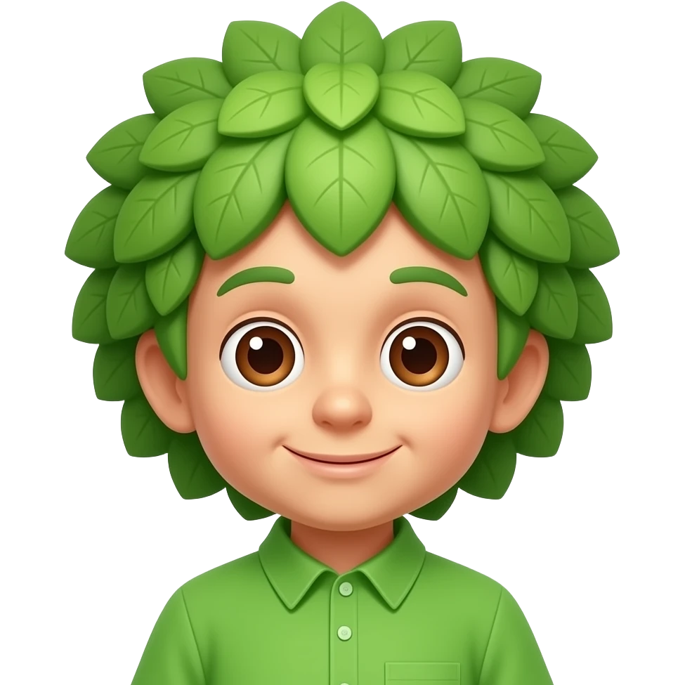 The Tree of Wisdom from The Wiggles with brown eyes, green leaves wig, green shirt emoji