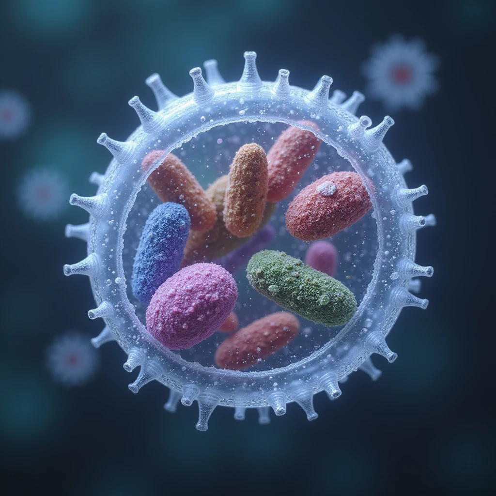 bacteria with cell organs, photorealistic, transparent cell wall to show organelles, scientific illustration emoji