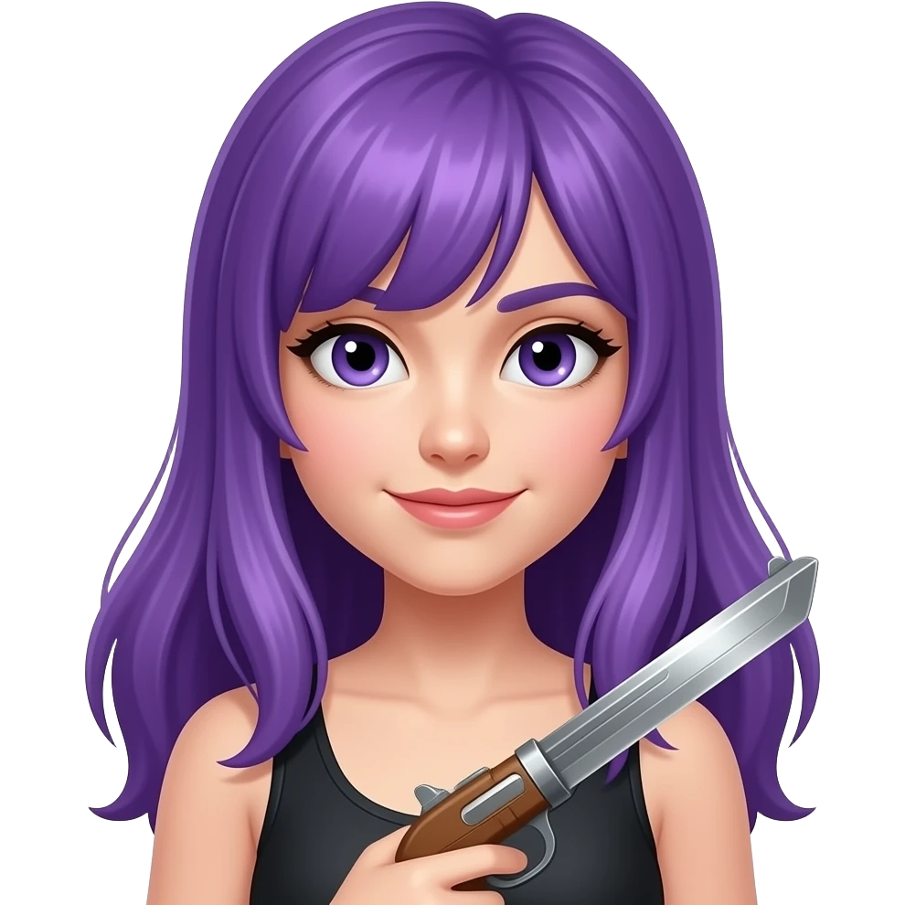 GIRL WITH LONG PURPLE HAIR WITH A WEAPON emoji