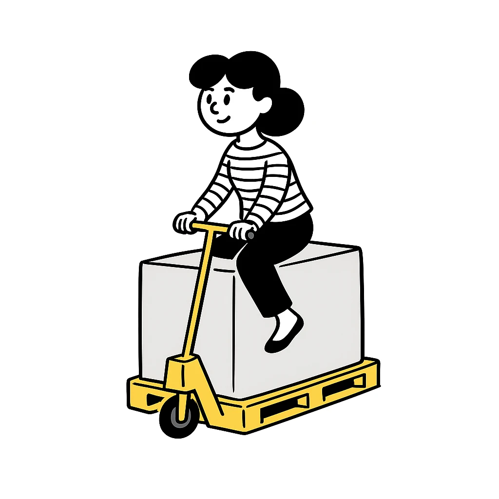 Make the pallet truck yellow, keep the same style and subject, hand-drawn doodle style. emoji