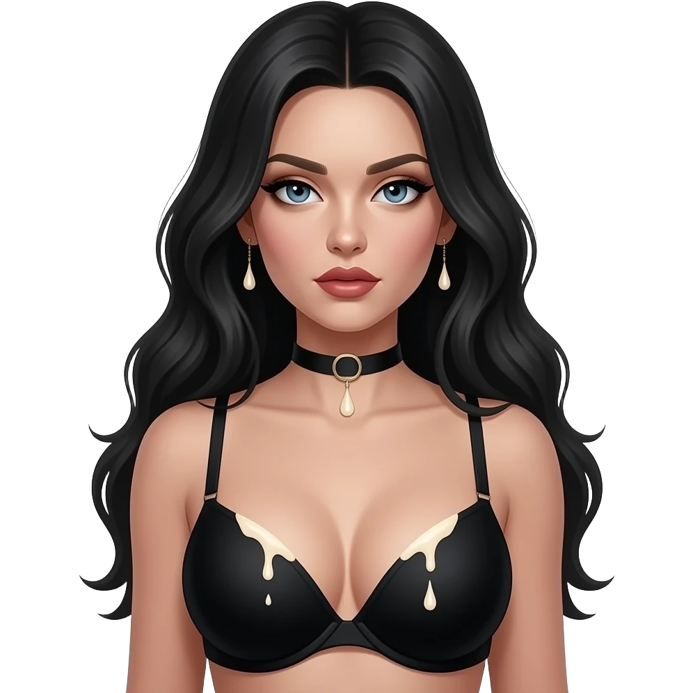 Sexy gothic woman with Really big boobs in black bra with cream droplets dripping off of it. emoji