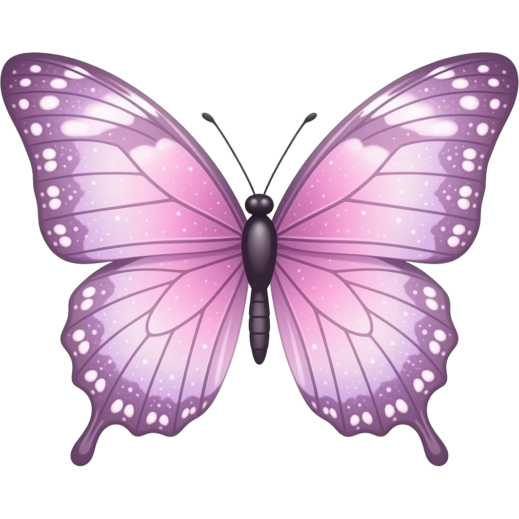 A graceful pastel butterfly with shimmering wings in pink and lilac tones, detailed with elegant sparkling patterns. emoji