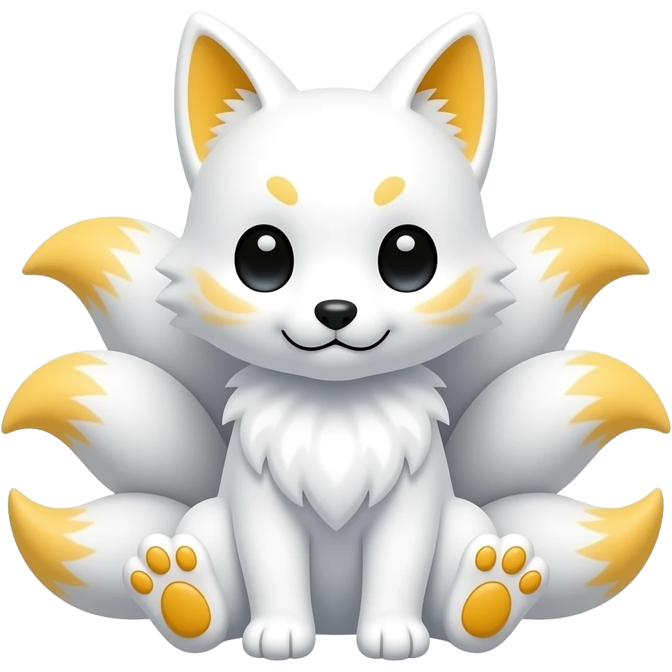 Baby white kitsune nine tails yellow paws sitting down like a dog emoji