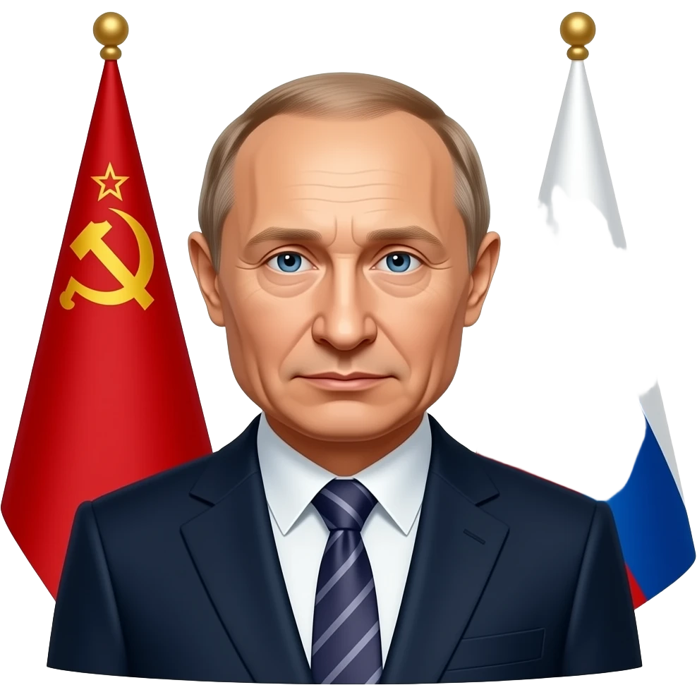 Vladimir Putin with the USSR flag and Russia flag behind him emoji
