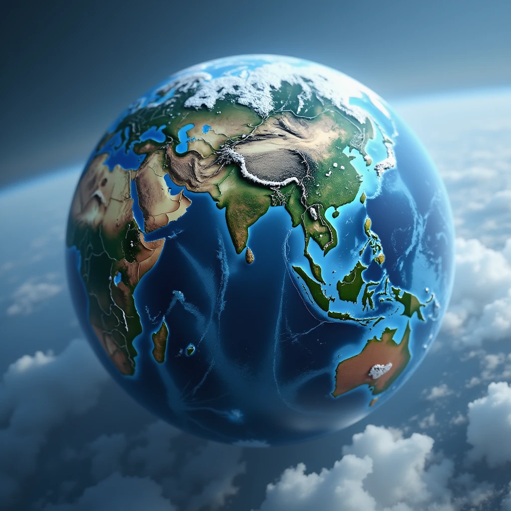 realistic planet Earth, blue and green colors, with clouds emoji