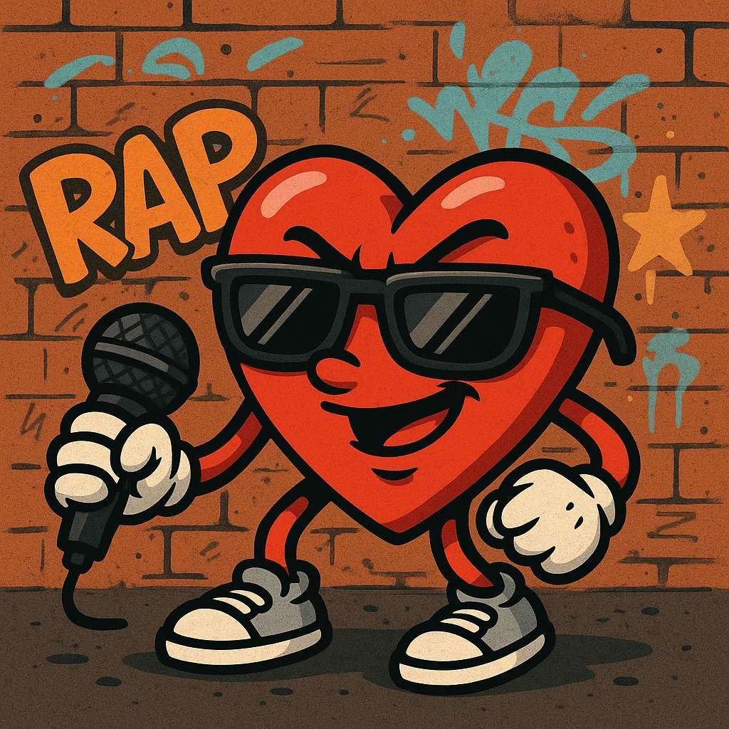 heart with glasses and microphone, rap style emoji