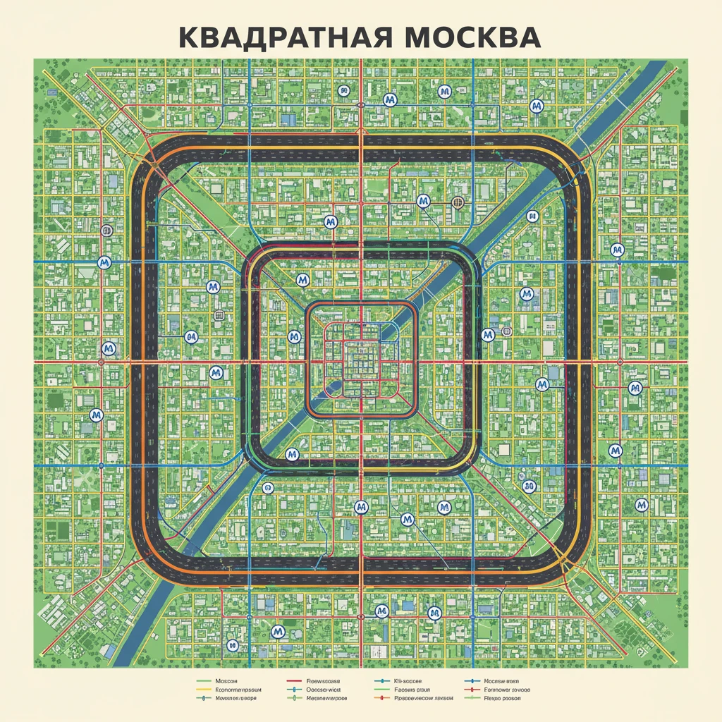 Карта квадратной Москвы, в которой вместо 3 колец - 3 больших квадрата

И станции метро раскиданы emoji