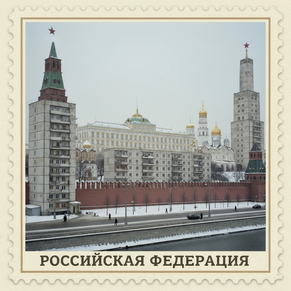 Стилизуй изображение здания под марку как на первом фото

100 из правого верхнего угла убери и герб СССР из левого верхнего угла убери emoji