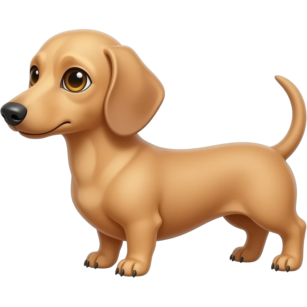 A small, thin dachshund with a snout that is narrow in width, and a cream/blonde colored, short haired, coat; with gold colored eyes and a darker pink colored nose, and with tan colored claws emoji