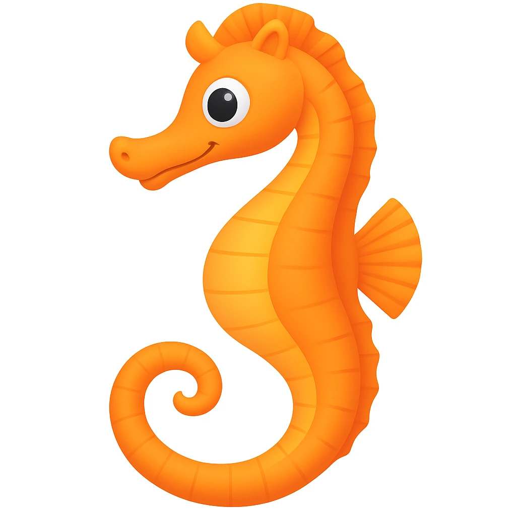 A seahorse emoji, microsoft style, change the tip of the tail and the chin emoji