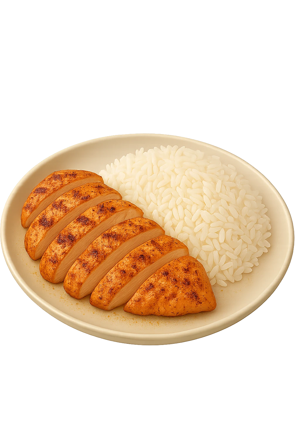 Riso con pollo cucinato su un piatto emoji