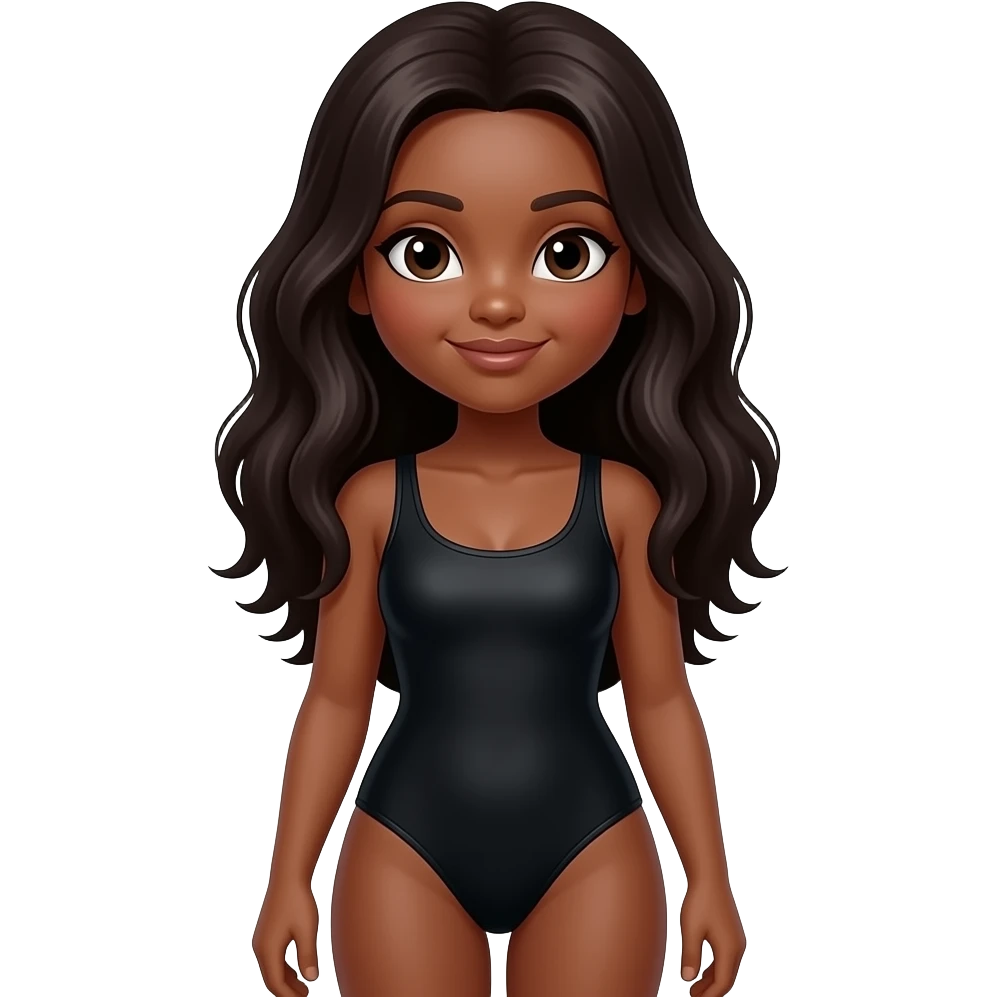 Full body black girl long hair wearing black swimsuit emoji