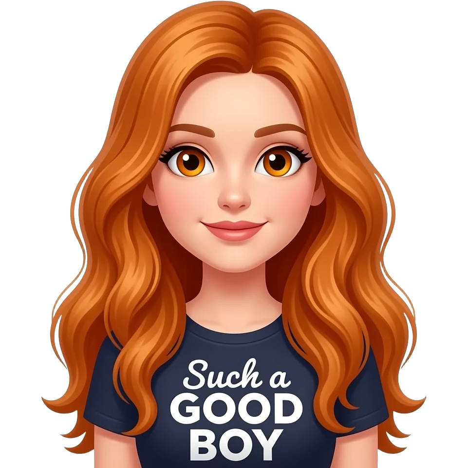 sexy girl with overlong ginger hair and ginger eyes a top with Such a GOOD BOY written on it emoji