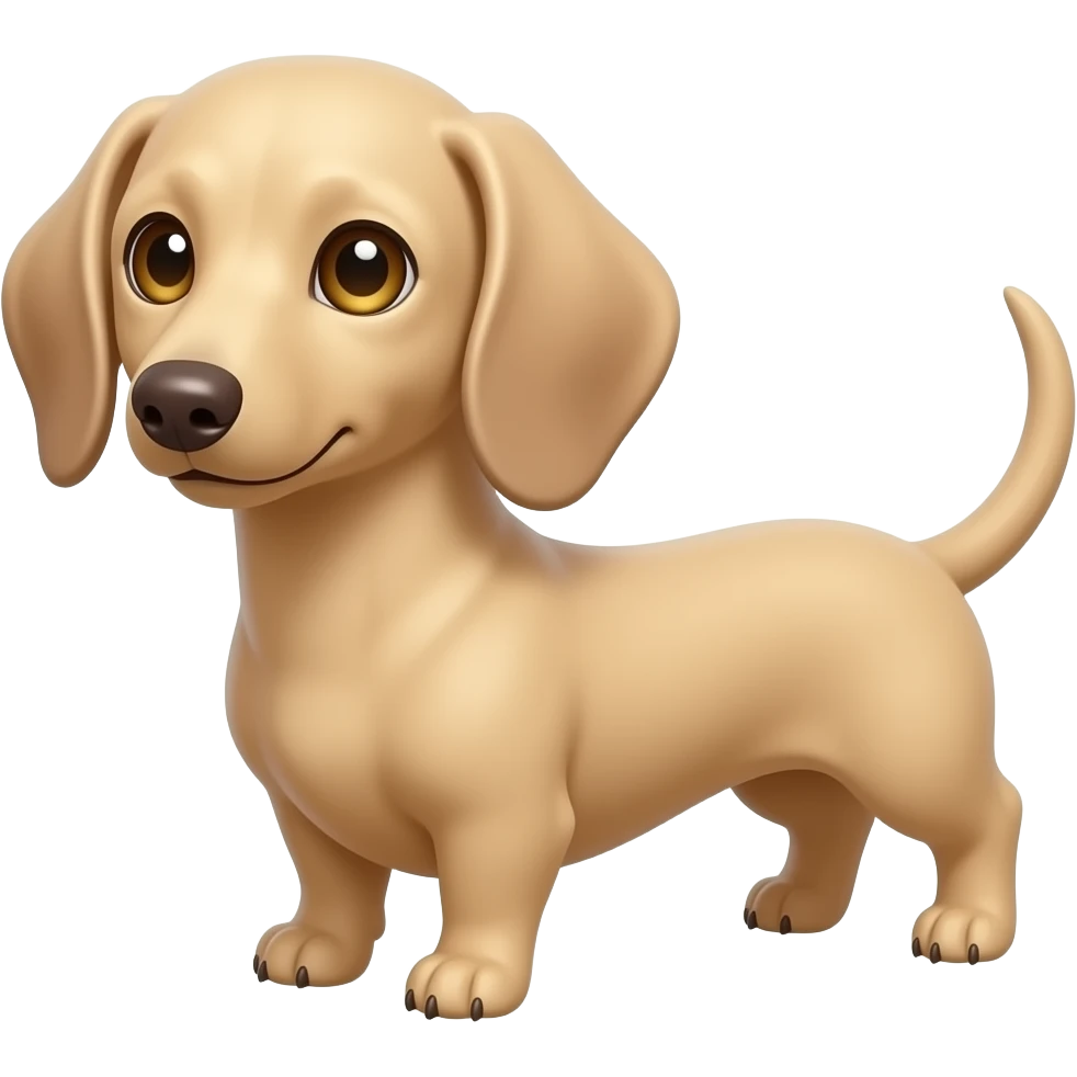 A small, thin dachshund with a cream blonde coat; gold colored eyes and a pinkish brown nose emoji