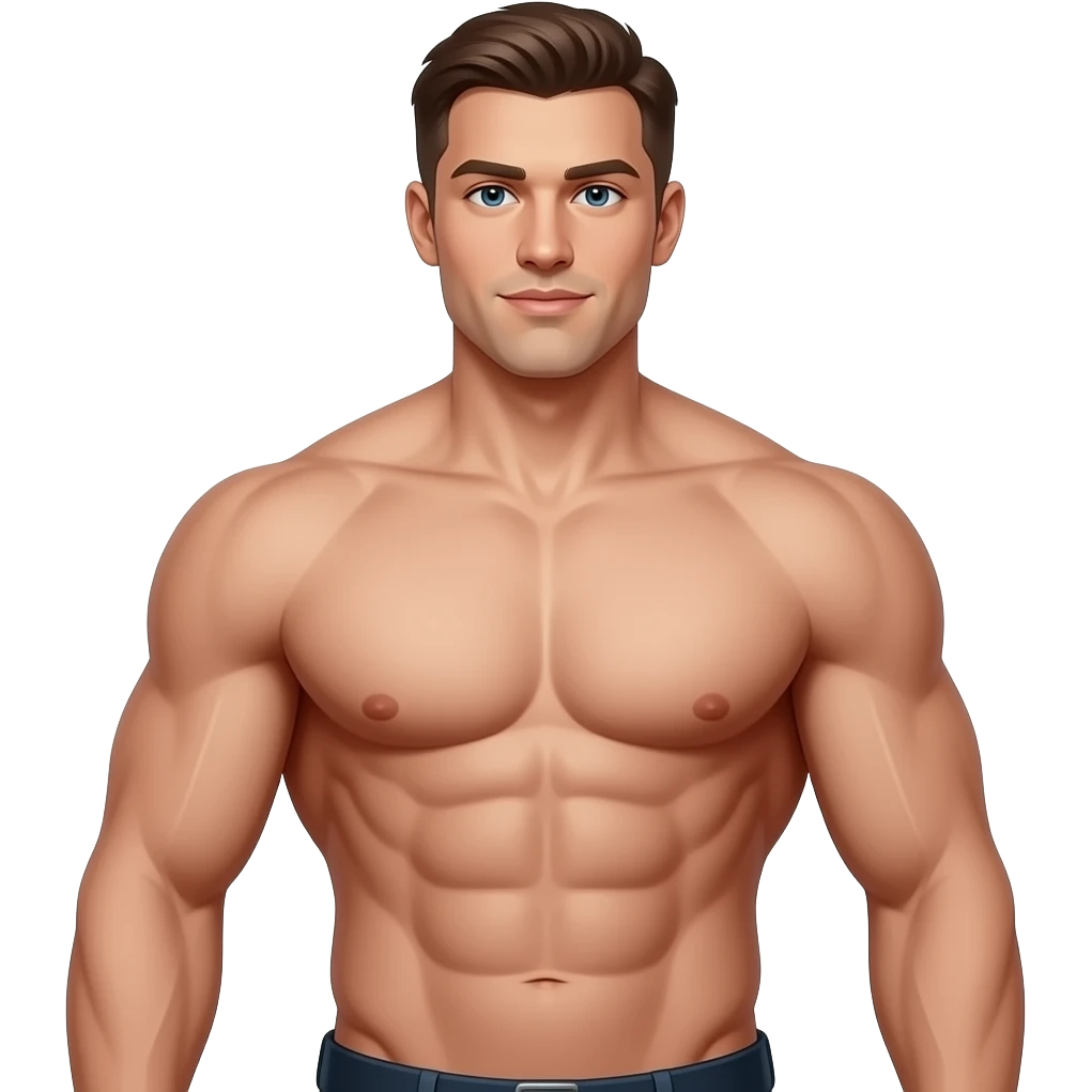 Männlicher muskulöser Körper, Brust, Bauch Arme, Hüfte, Mund und Kiefer sollen zu sehen sein,  Gesicht nicht emoji