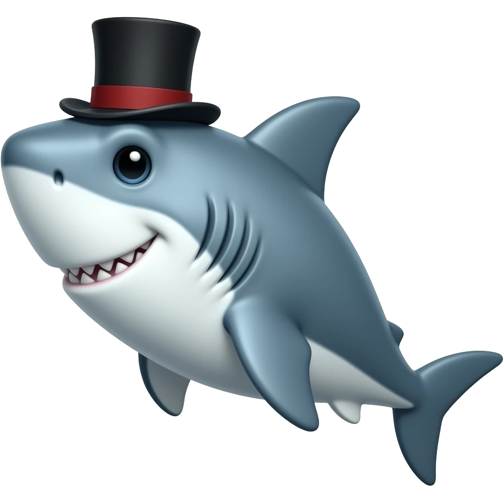 Shark full body with a top hat emoji