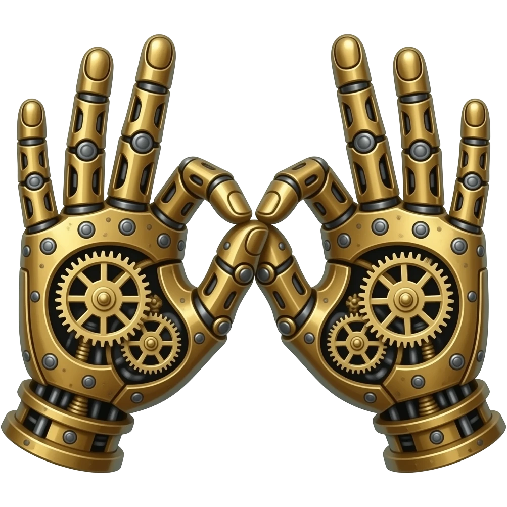 steampunk style - the touch of the fingers of two mechanically constructed palms as in Michelangelo's painting in the Sistine Chapel, but mechanically constructed emoji