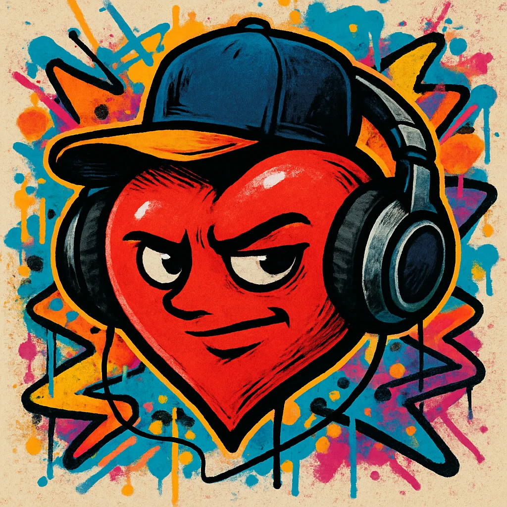 heart with headphones and baseball cap, rap style emoji