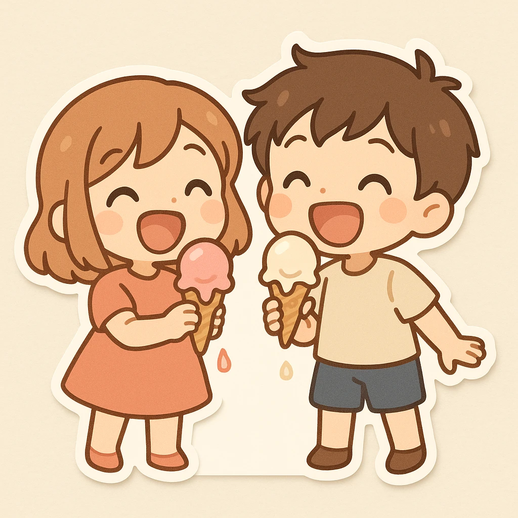 happy children with melting ice cream cones emoji