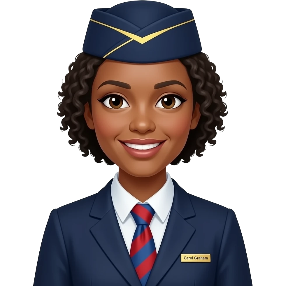 Black female flight attendant with Endeavor Airlines and names Carol Graham emoji