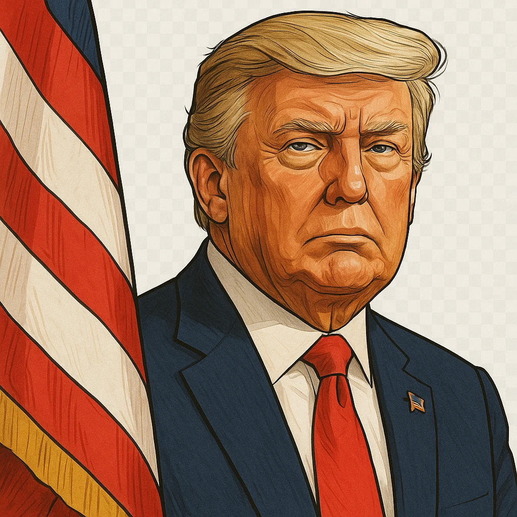 Дональд Трамп в слегка рисованном, но при это объемный стиле, прозрачный фон emoji