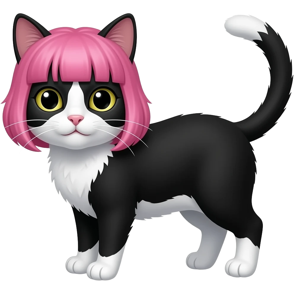 blaack and white cat with pink hairs emoji
