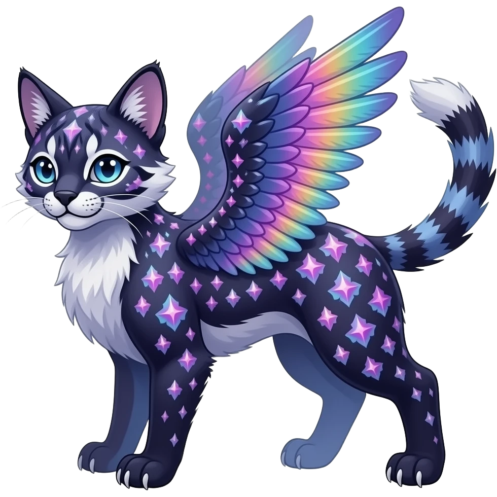 dark fruity glorious iridescent divine exotic cool beautiful beautiful fantasy-caracal-civet-genet-sergal-vernid-Gryphon-Cacomistle-Trico-oncilla-animal-Fakémon-hybrid-fursona (full body) emoji