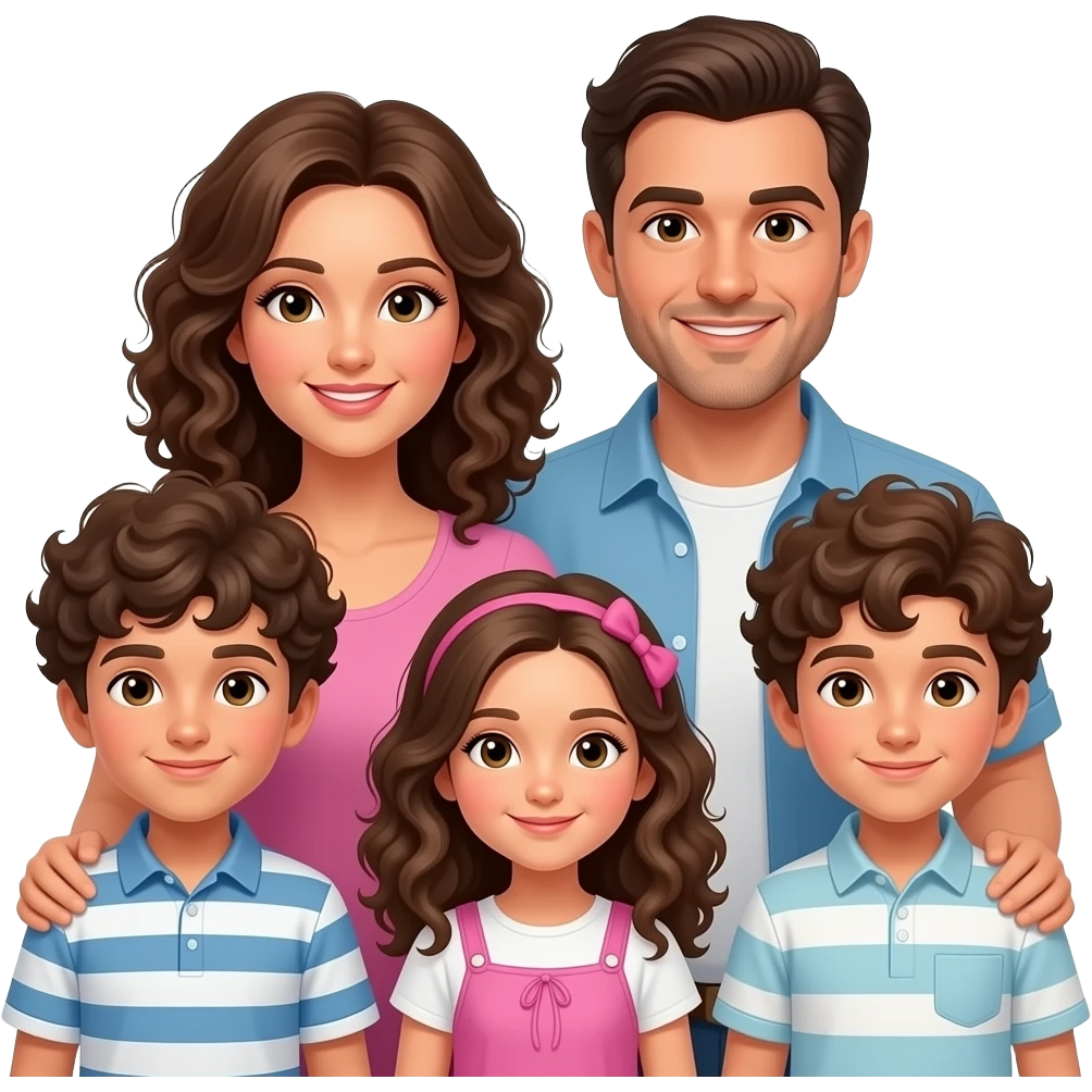 Italian curly Family of 5 mom dad 2 sons 1 daugher emoji