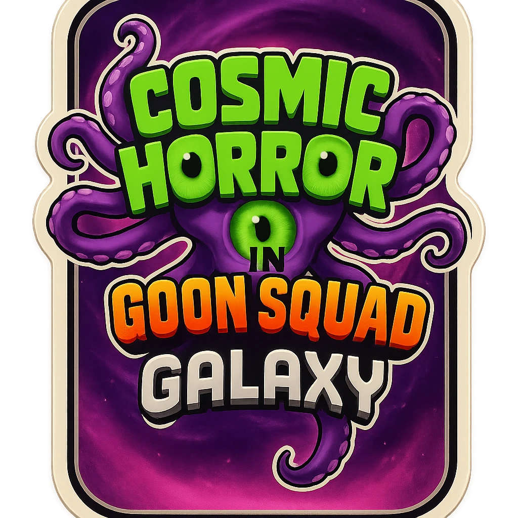 The card back for the card game "Goon Squad Galaxy". make it weird.  emoji
