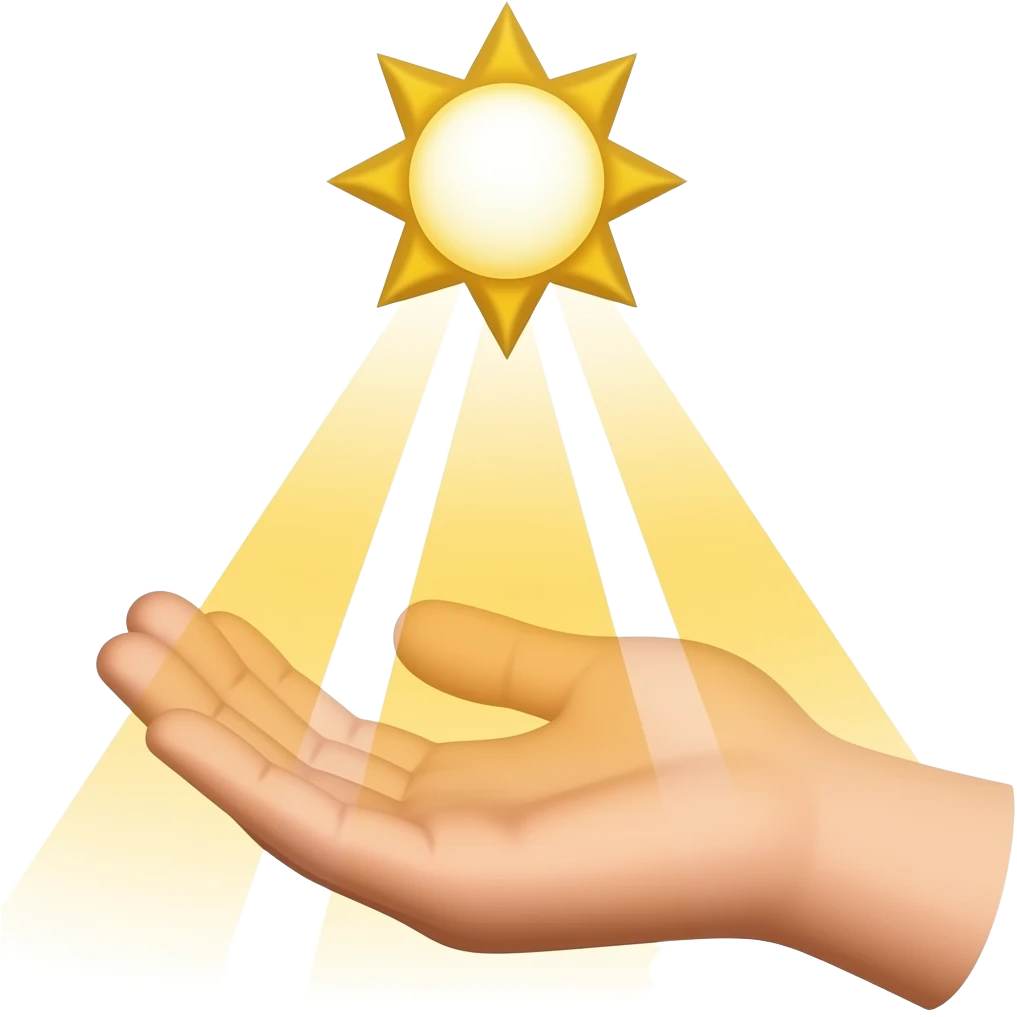 Yes, but make the gold sun and the beams merged not the defined curdle edge you s how here, Make each bean have. more white in the center of each triangle shape fo the beam and make the beams long to over reach the hand. also center of the sun be white and fade to the golden yellow emoji
