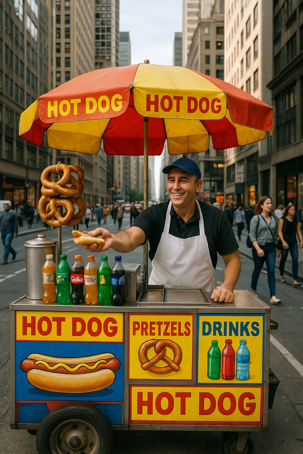 hotdog seller in New York with cart emoji