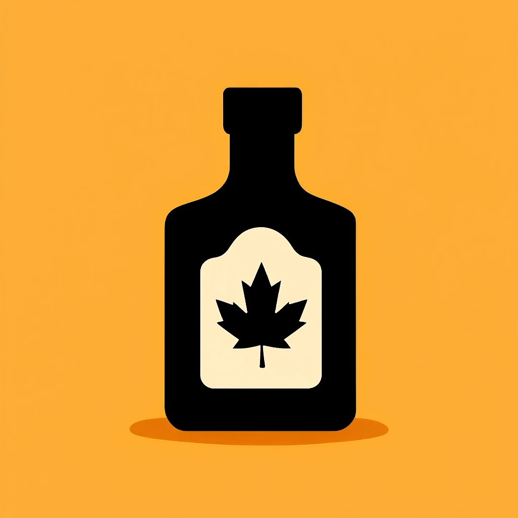 Flat vector-style logo of a maple syrup bottle, with a maple leaf symbol, thick black outline emoji