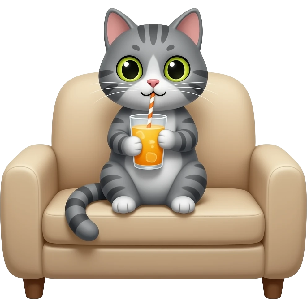 grey cat on Couch with Drink emoji