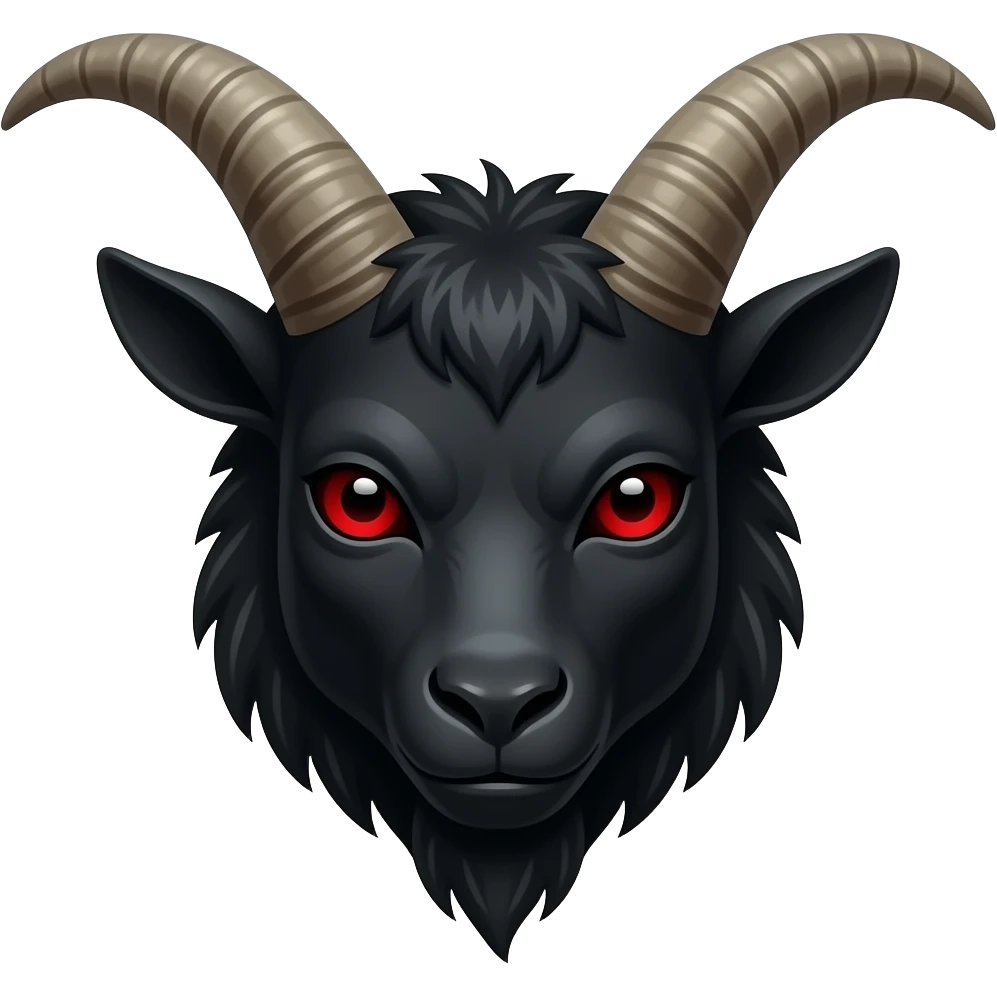 Rostro de cabra negra diabólica  viendo hacia frente con los ojos rojos emoji