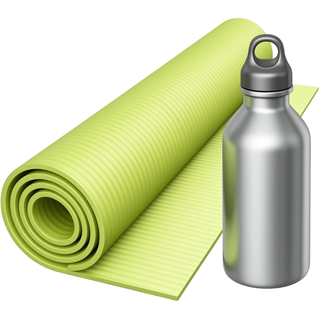 bright yoga mat and metal small water bottle emoji