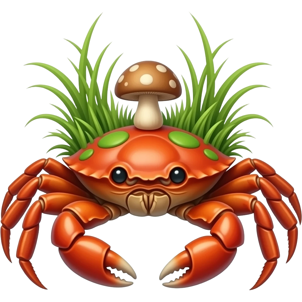 A with grass on it in crab with green on it with a mushroom on its back emoji