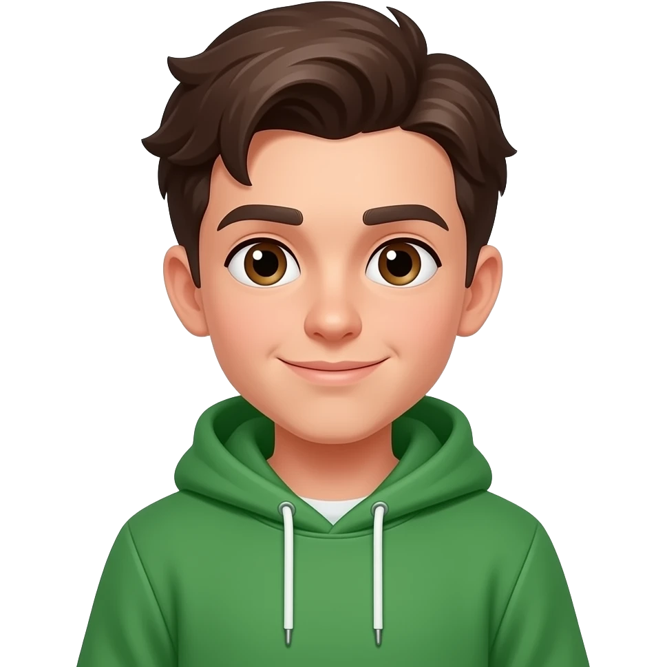 make a very cute 19 year old boy that is standing and wearing a green hoddie emoji