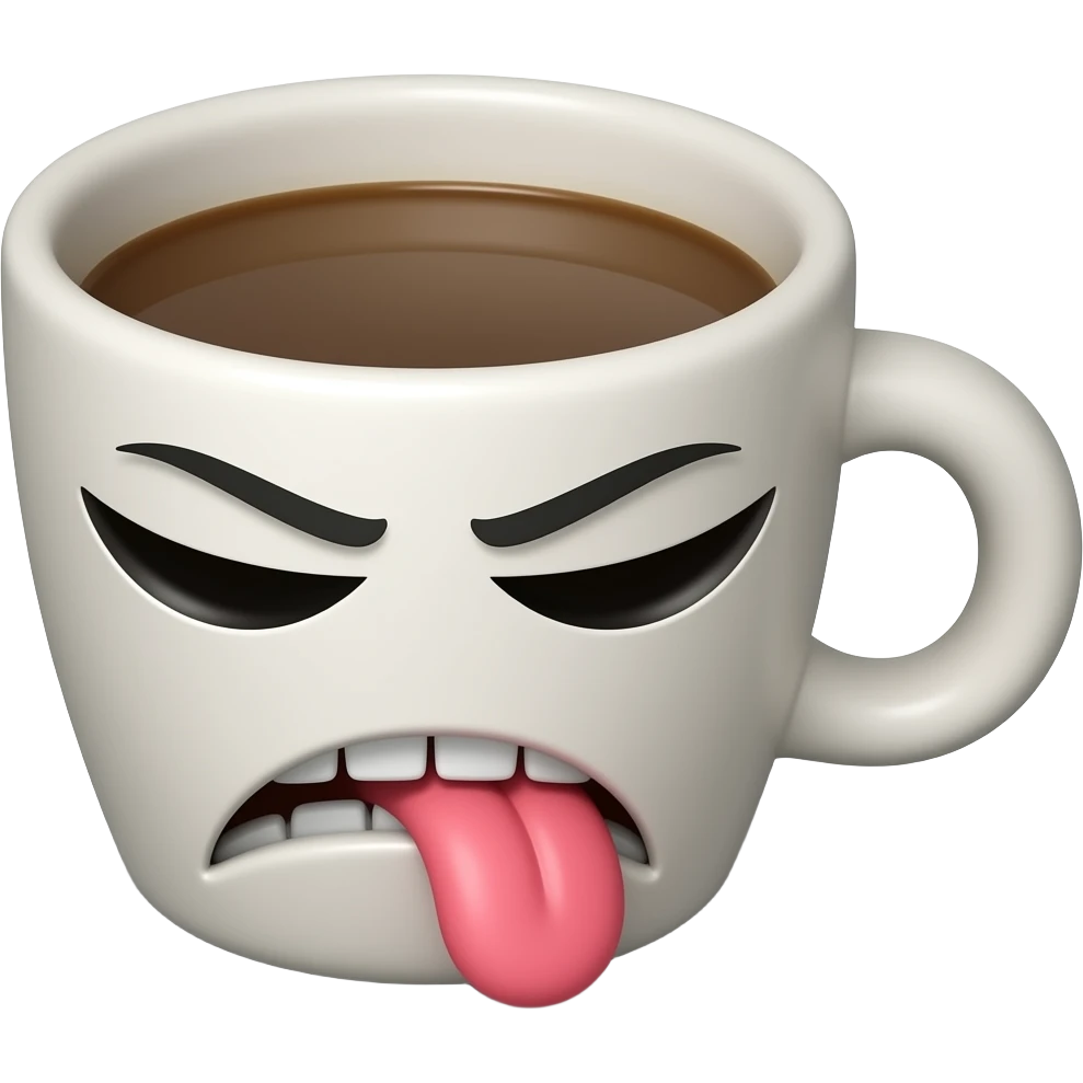 coffee cup animated with eyes closed and mouth with revulsion sticking his tongue   poisoned emoji