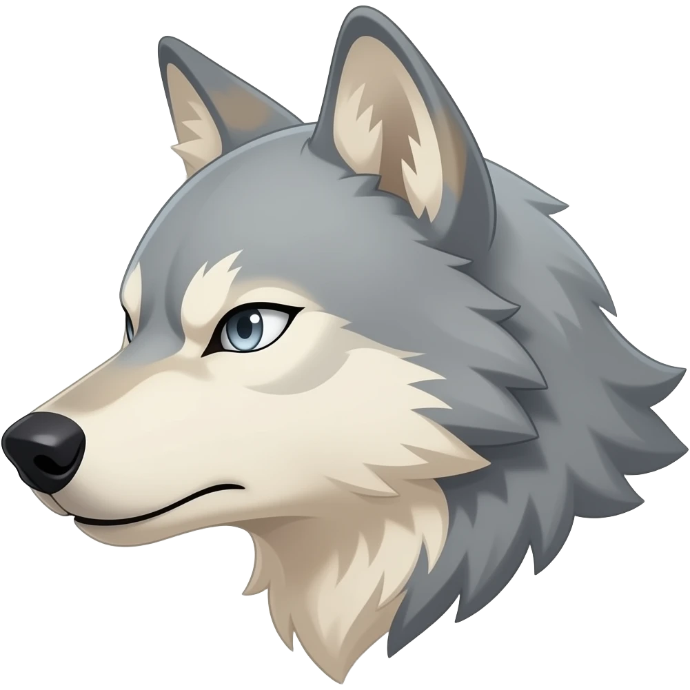angry face alpha light gray blonde wolf head little bit anime eyes realistic Turn sideways light gray eyes dead stare emoji